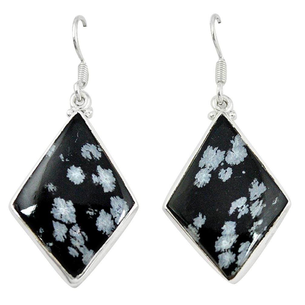 Natural black australian obsidian 925 silver dangle earrings jewelry d6746