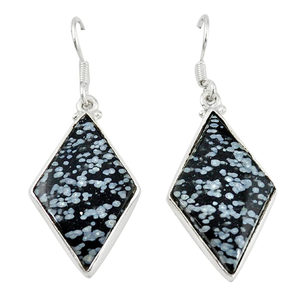 Natural black australian obsidian 925 sterling silver dangle earrings d6752