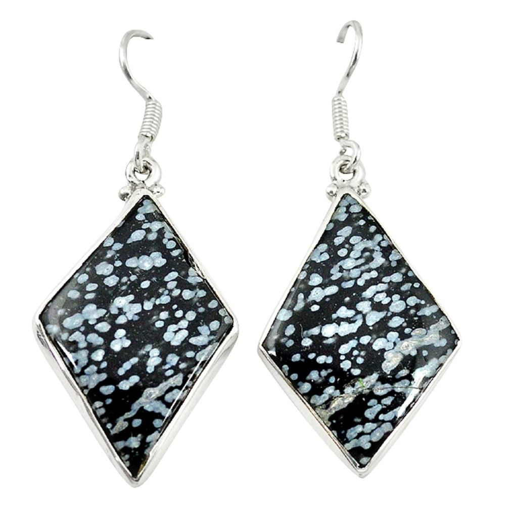 Natural black australian obsidian 925 silver dangle earrings jewelry d6756