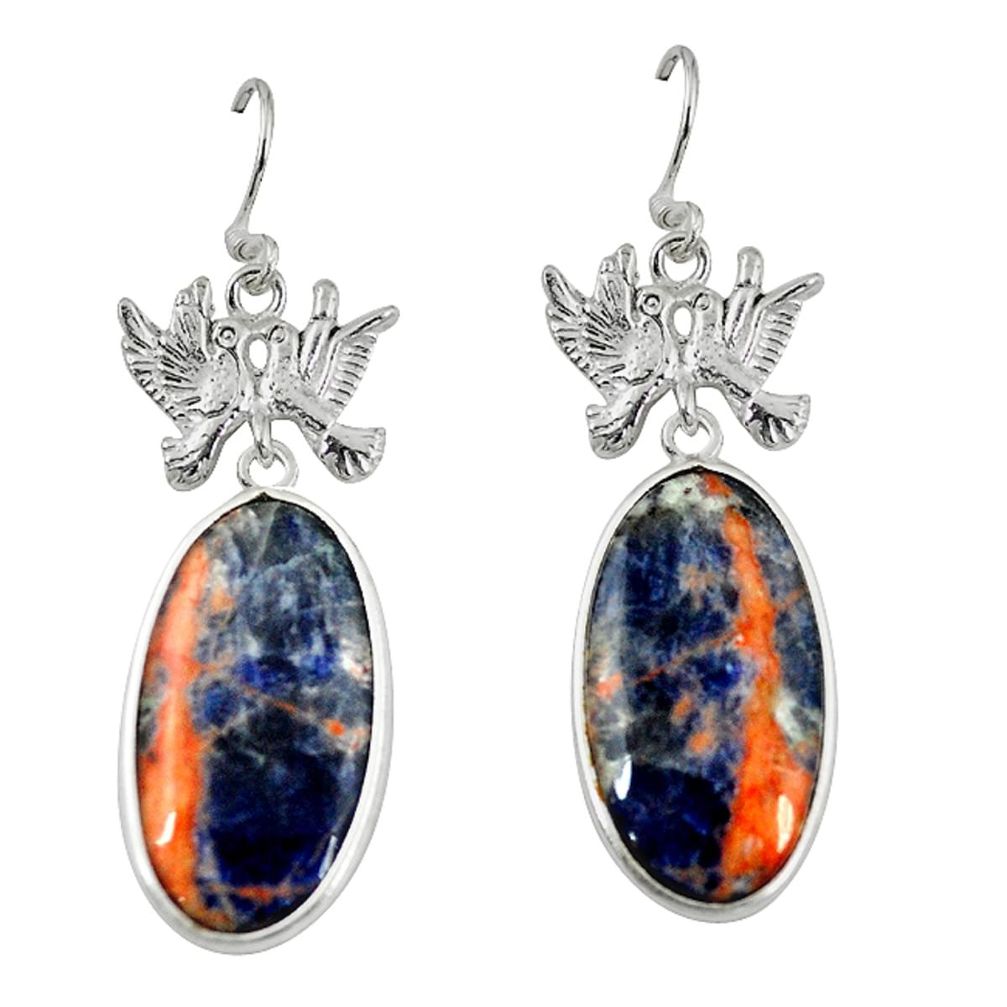 Natural orange sodalite 925 sterling silver love birds earrings jewelry d6759
