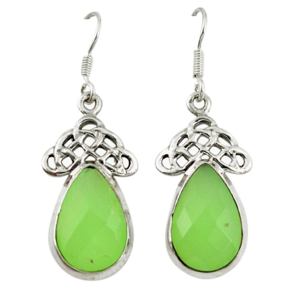 Natural green prehnite 925 sterling silver dangle earrings jewelry d7183