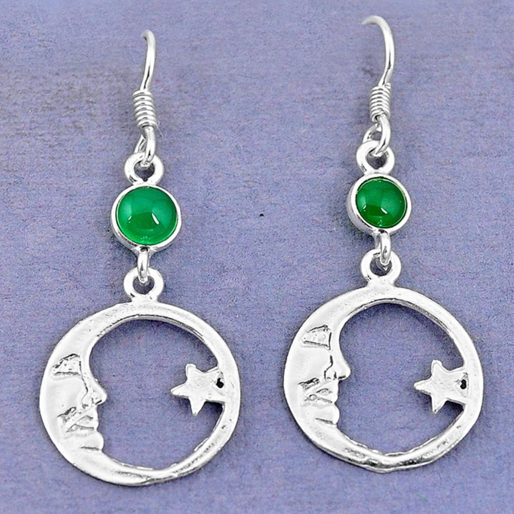 925 silver natural green chalcedony crescent moon star earrings d9384