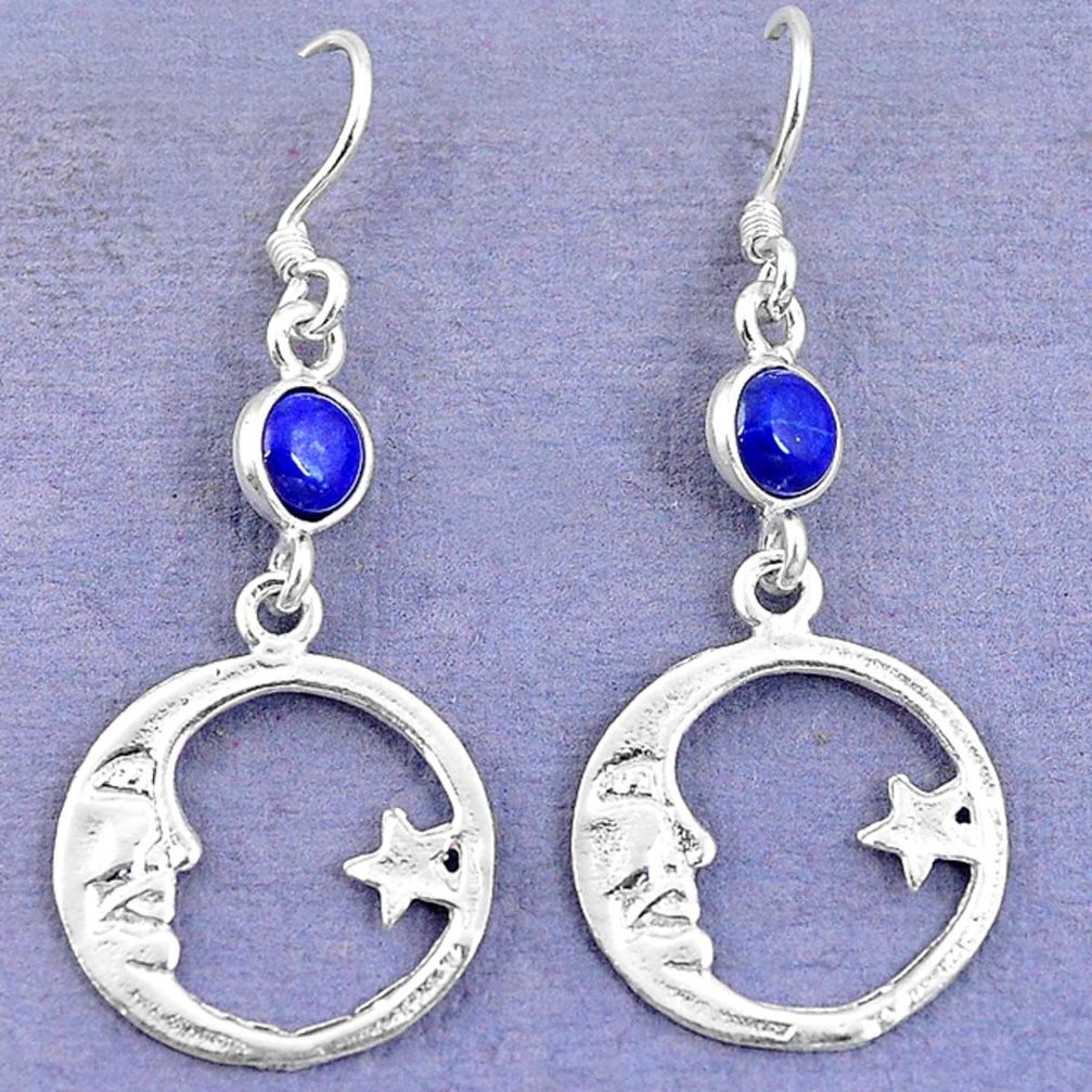 Natural blue lapis lazuli 925 silver crescent moon star earrings d9387