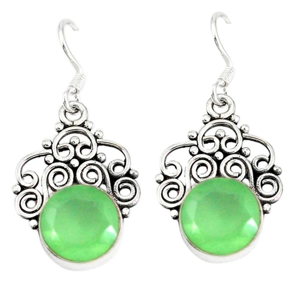 Natural green prehnite 925 sterling silver dangle earrings jewelry d9617