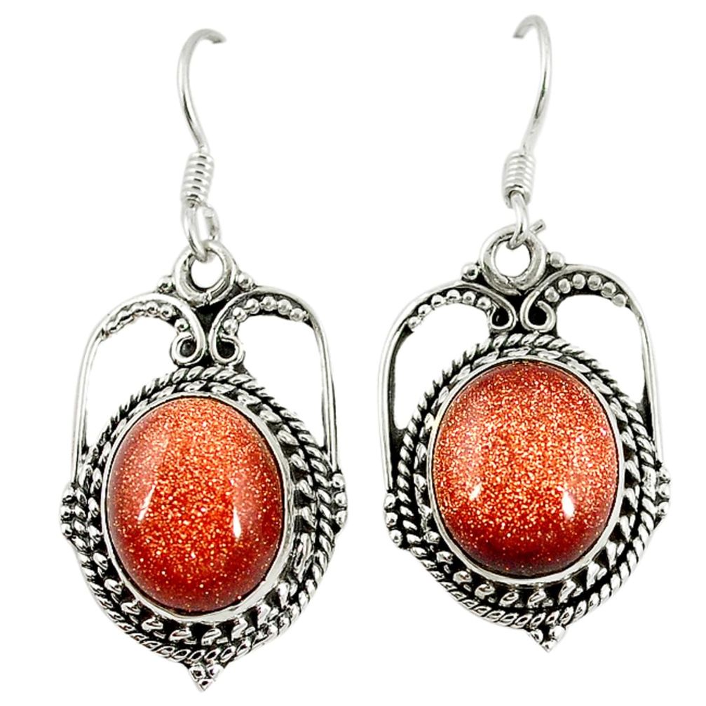 Natural brown goldstone 925 sterling silver dangle earrings d9843