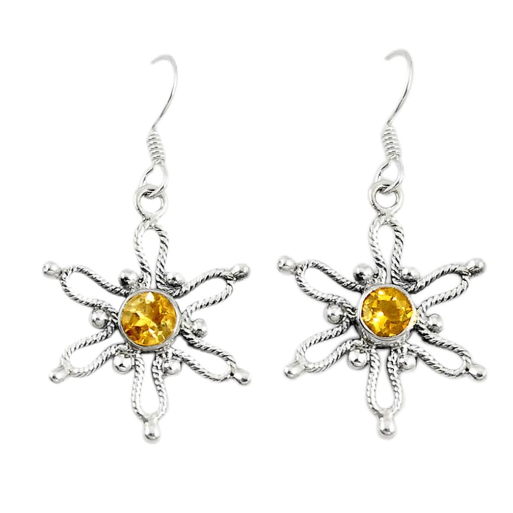 Natural yellow citrine 925 sterling silver dangle earrings jewelry d9869