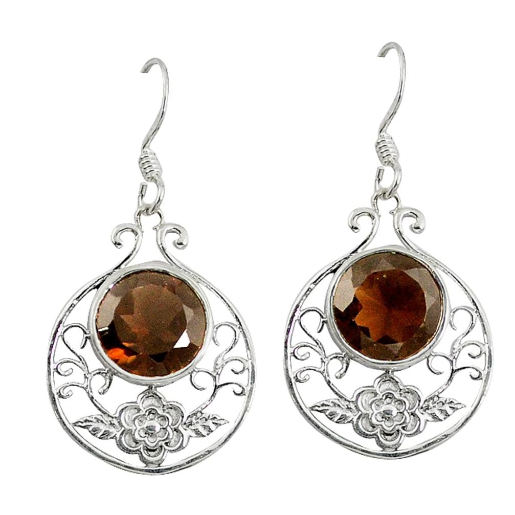Brown smoky topaz 925 sterling silver dangle earrings jewelry d9874