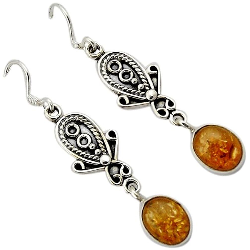 925 sterling silver orange amber oval shape dangle earrings jewelry j21009