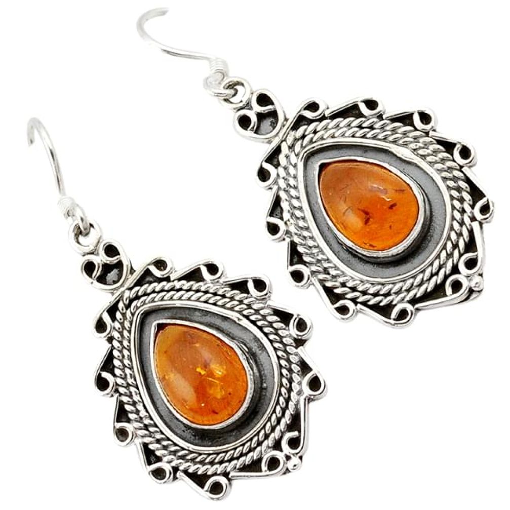 Orange amber 925 sterling silver dangle earrings jewelry j21053