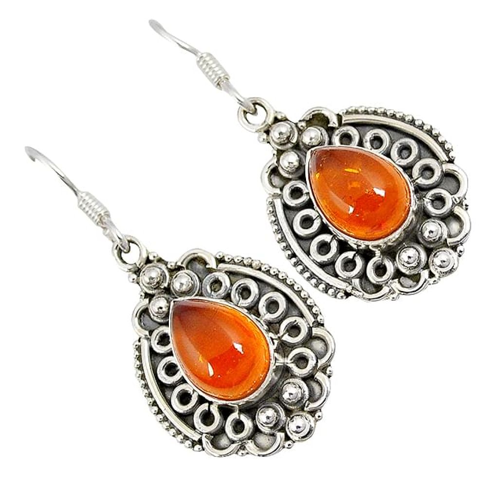 Orange amber pear shape 925 sterling silver dangle earrings jewelry j21448