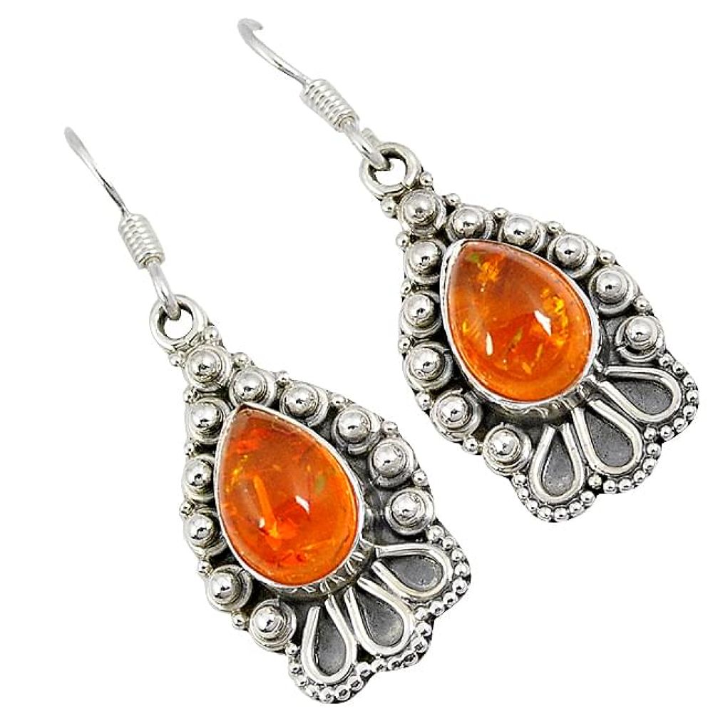 Authentic orange amber 925 sterling silver dangle earrings jewelry j21457