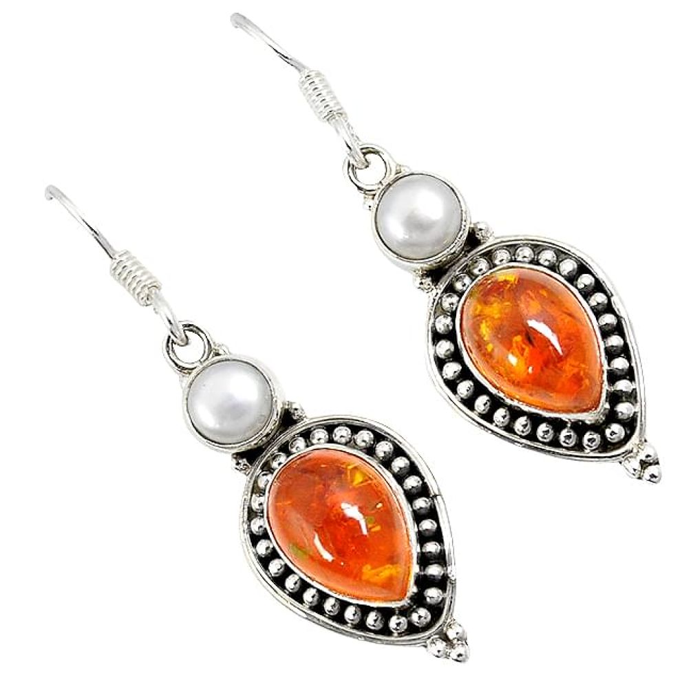925 sterling silver orange amber white pearl dangle earrings jewelry j21522