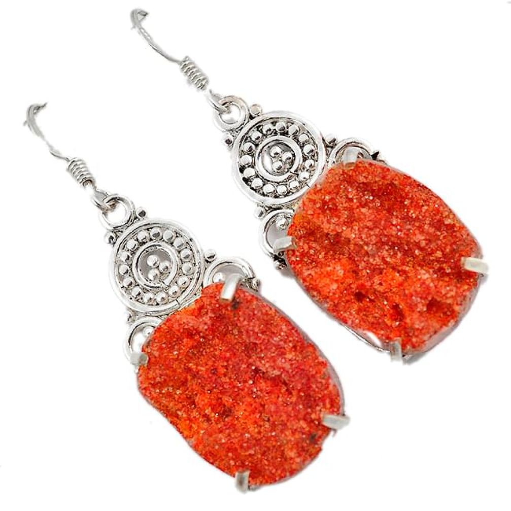 Orange druzy fancy shape 925 sterling silver dangle earrings jewelry j23250