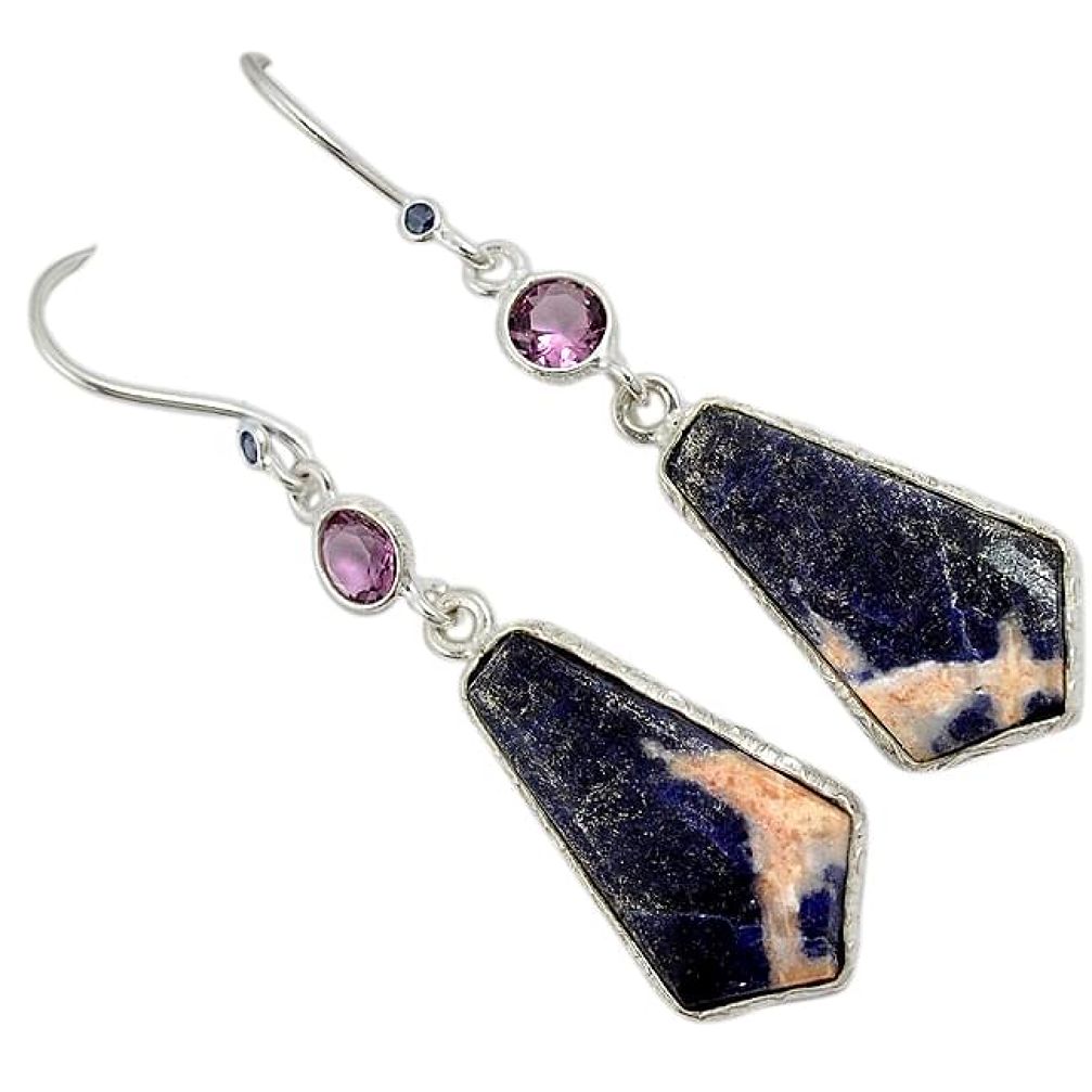 Natural orange sodalite amethyst 925 sterling silver earrings jewelry j24732