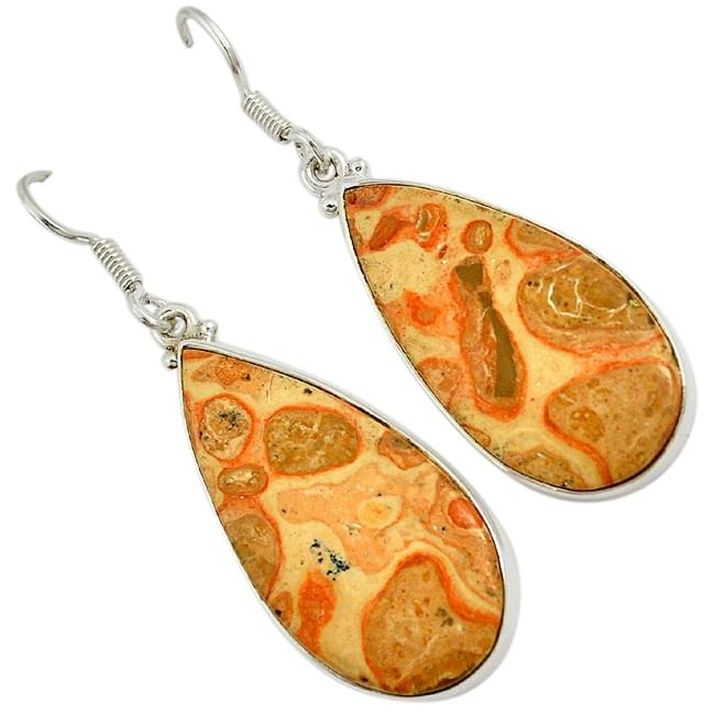 Natural yellow crinoid fossil 925 sterling silver dangle earrings jewelry j24781