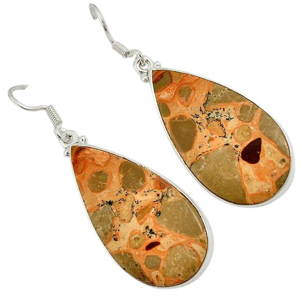 925 sterling silver natural yellow crinoid fossil dangle earrings jewelry j24786