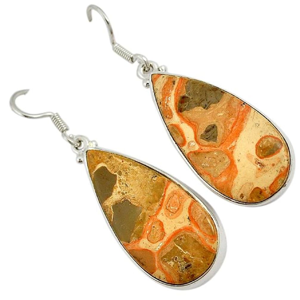 925 sterling silver natural yellow crinoid fossil dangle earrings jewelry j24790