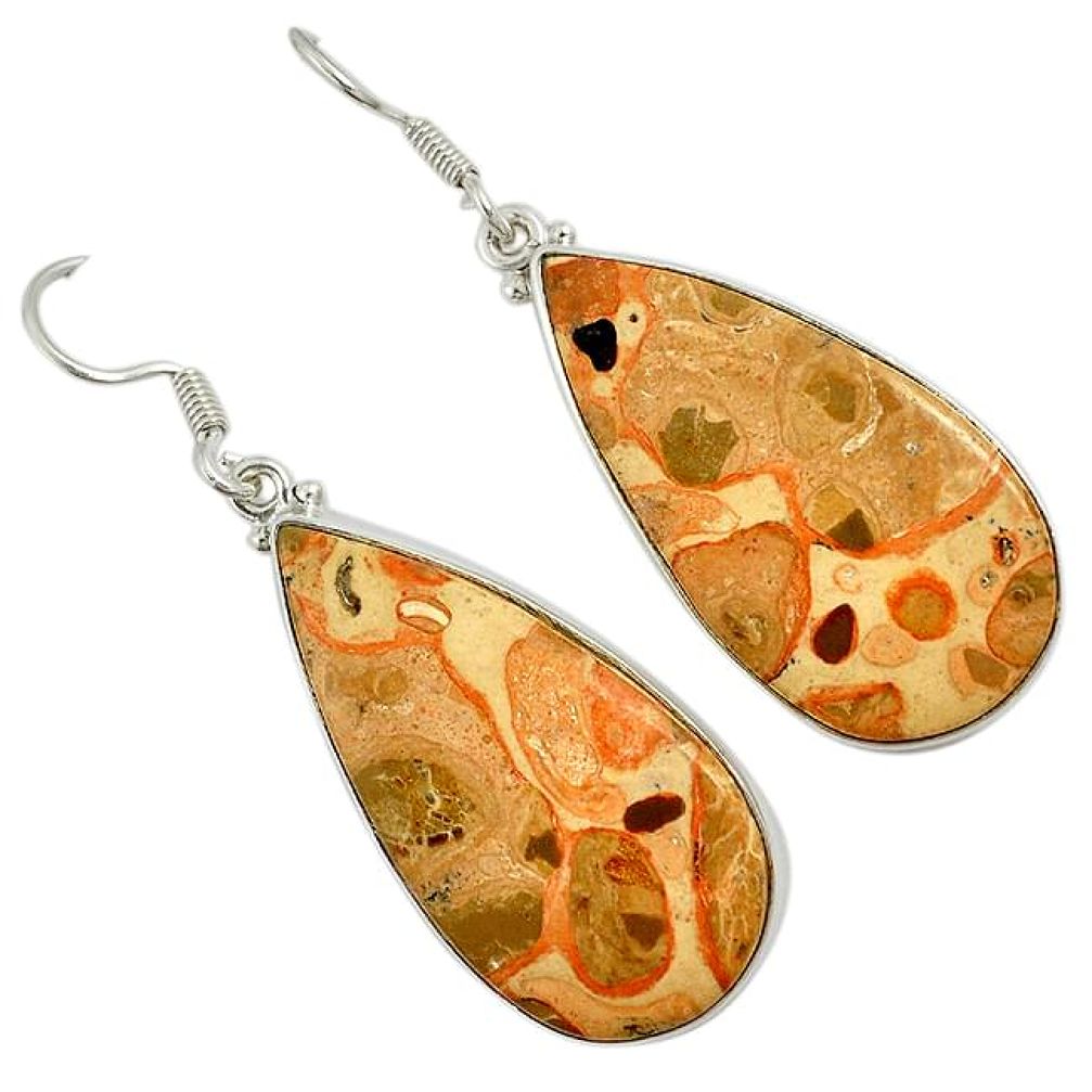 Natural yellow crinoid fossil 925 sterling silver dangle earrings jewelry j24796