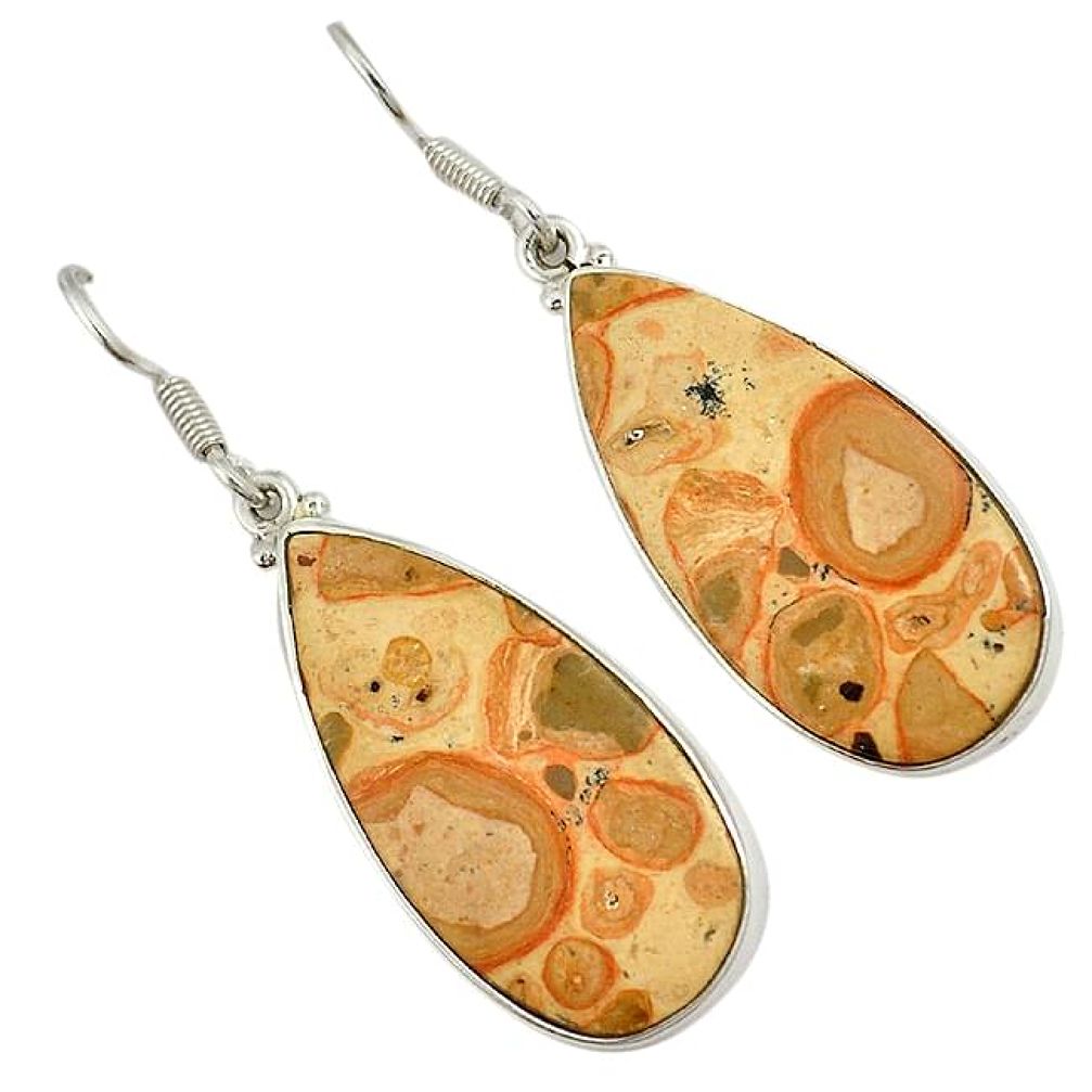 925 sterling silver natural yellow crinoid fossil dangle earrings jewelry j24798
