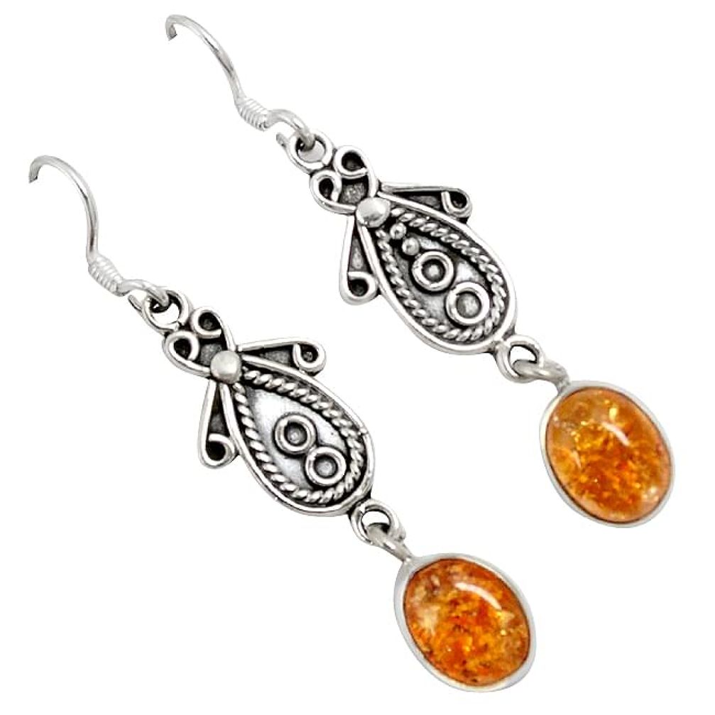 Authemtic orange amber 925 sterling silver dangle earrings jewelry j25140