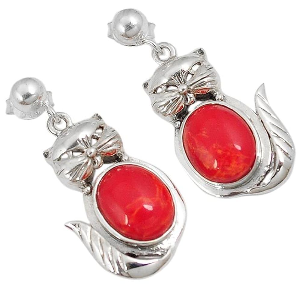 925 sterling silver natural red sponge coral oval cat earrings jewelry j25359