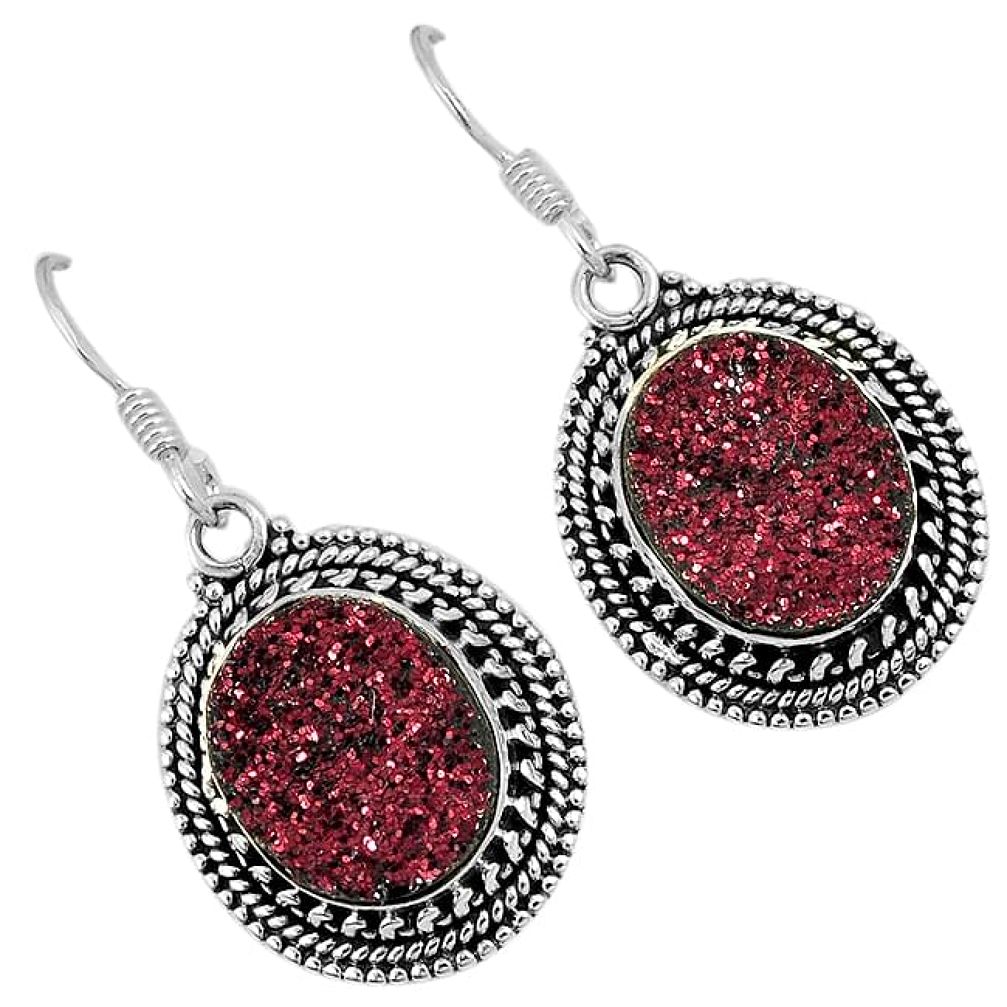 Red druzy oval shape 925 sterling silver dangle earrings jewelry j42631