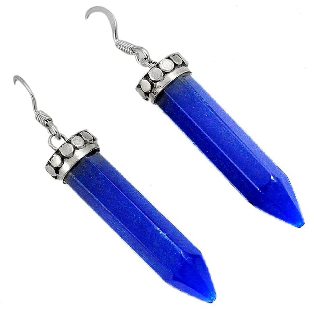 Blue jade fancy shape 925 sterling silver dangle earrings jewelry j42699