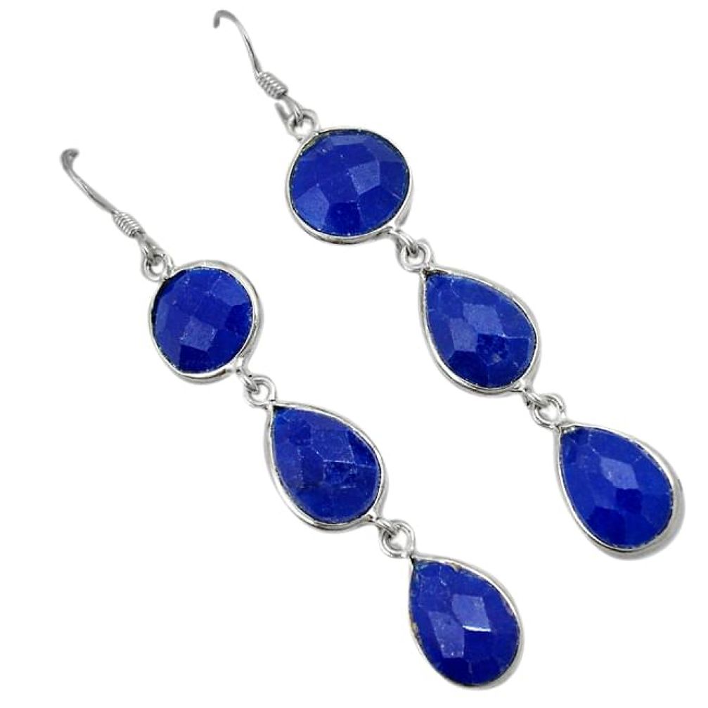 Blue jade 925 sterling silver dangle earrings jewelry j42718