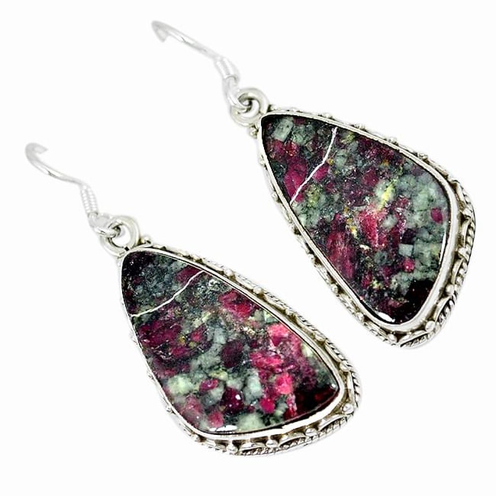 Natural pink eudialyte 925 sterling silver dangle earrings jewelry j46161