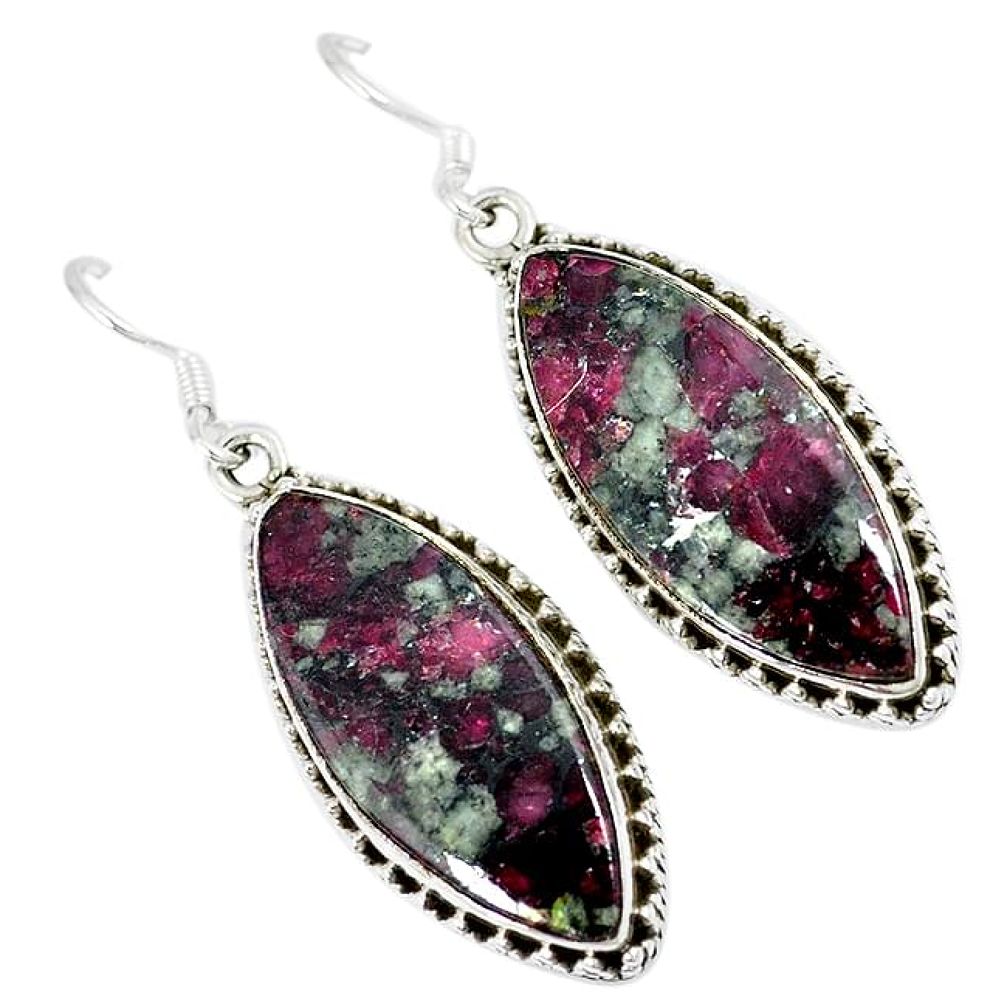 Natural pink eudialyte 925 sterling silver dangle earrings jewelry j46169