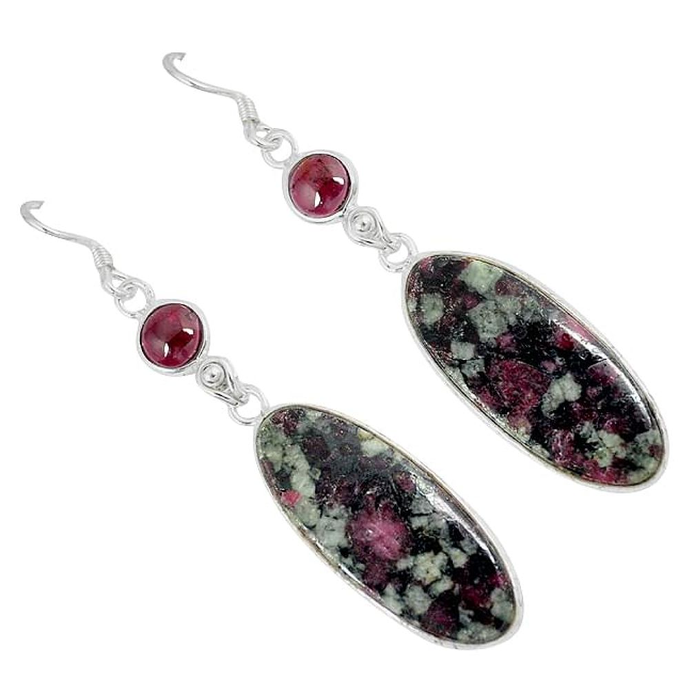 Natural pink eudialyte garnet 925 silver dangle earrings jewelry j46212