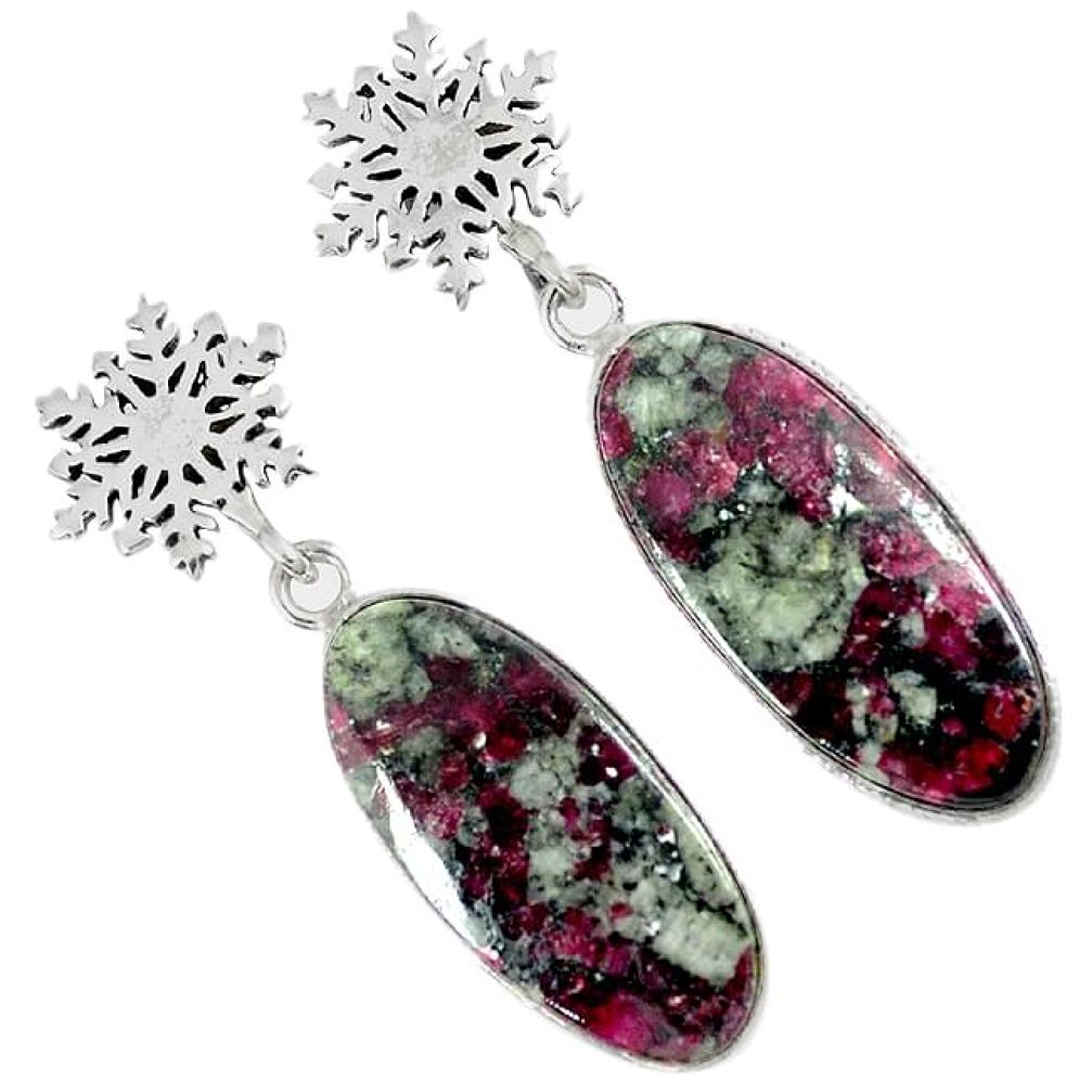 Natural pink eudialyte 925 sterling silver dangle snow flake earrings j46220