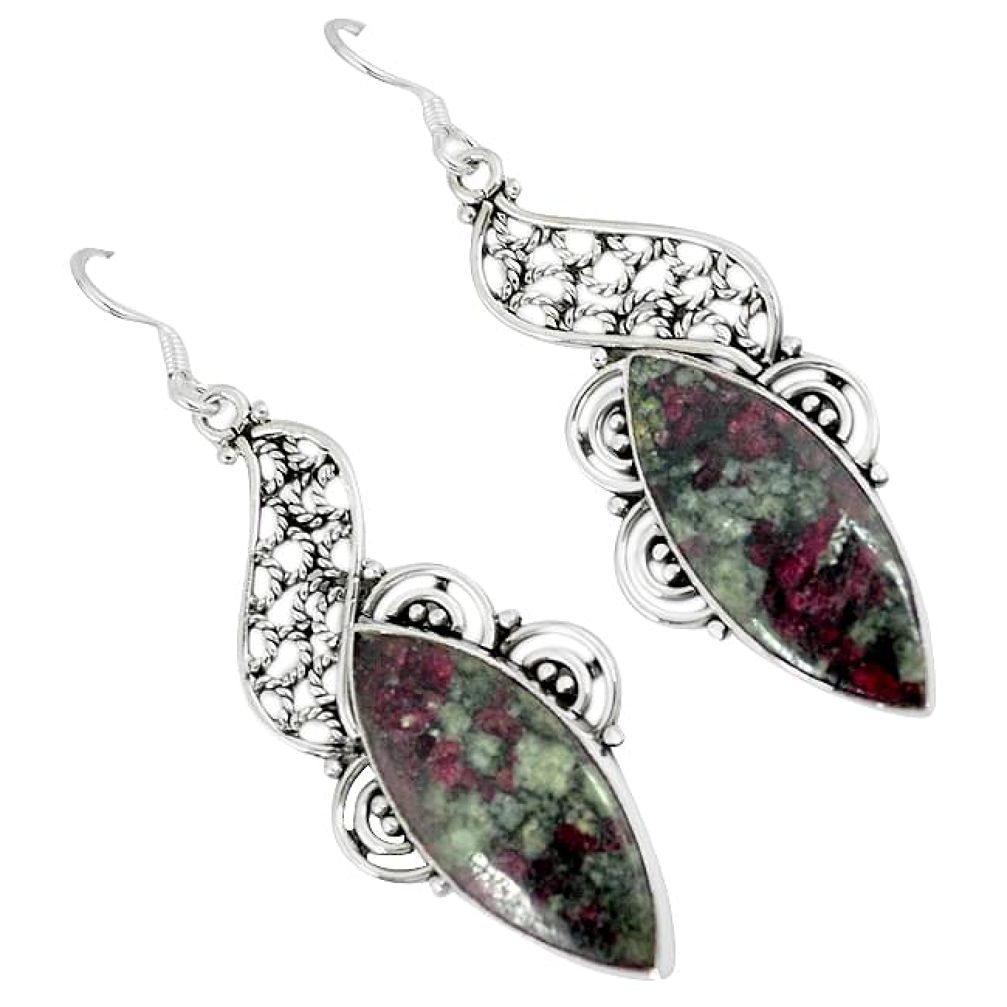 Natural pink eudialyte 925 sterling silver dangle earrings jewelry j46237
