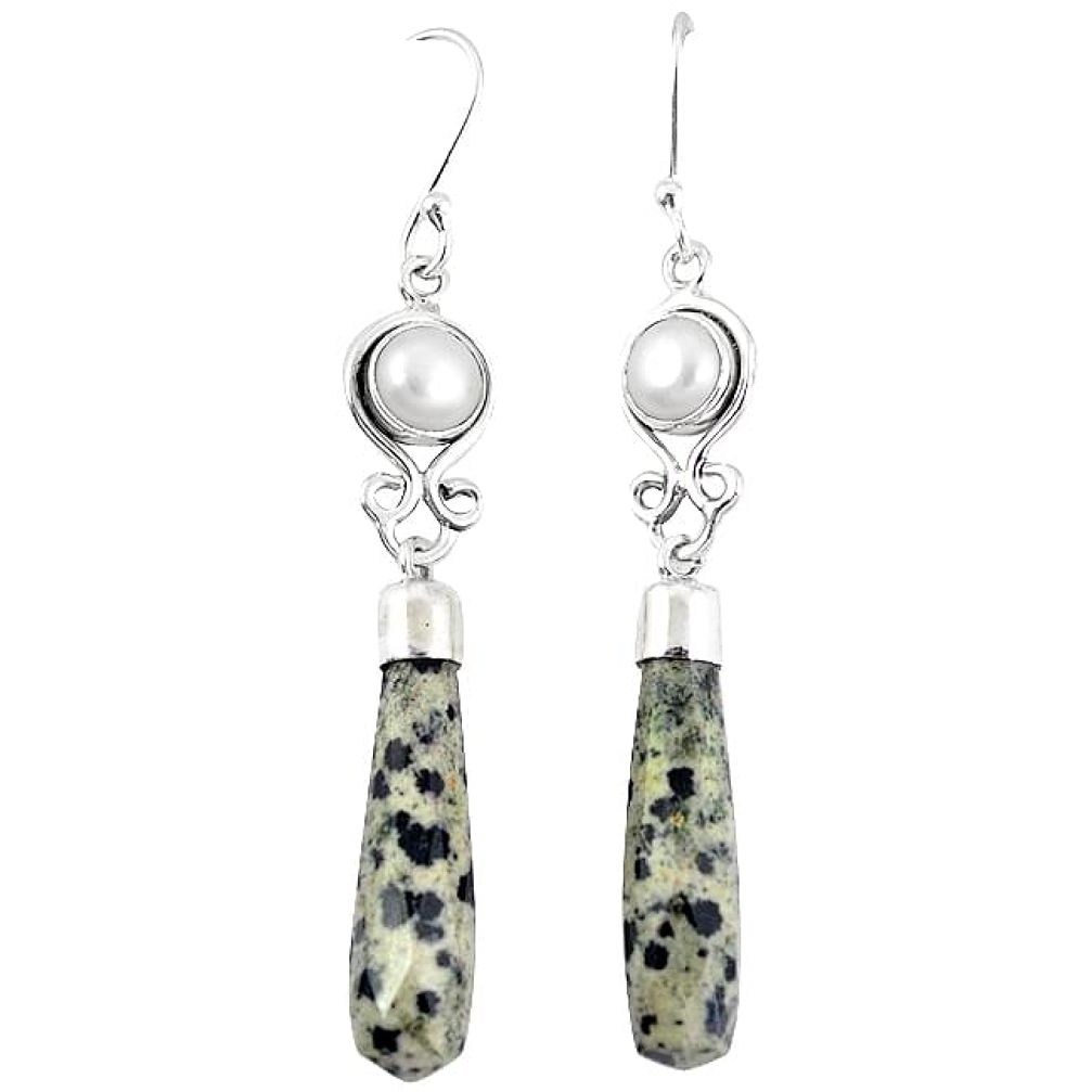 925 sterling silver natural brown dalmatian pearl dangle earrings j49689