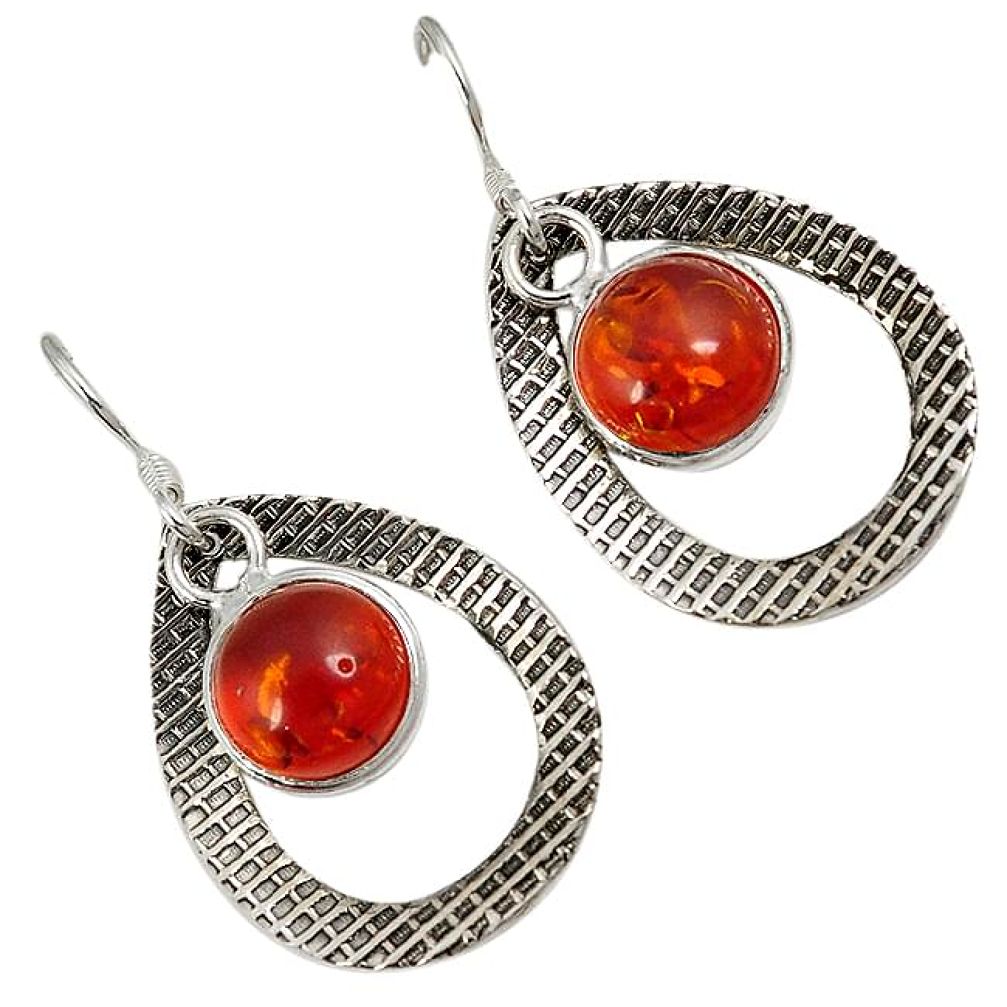 Orange amber round shape 925 sterling silver dangle earrings jewelry j8522