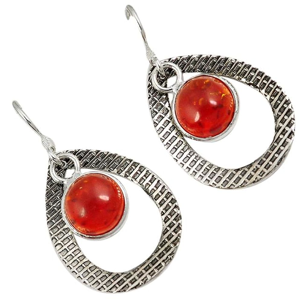 Authentic orange amber 925 sterling silver dangle earrings jewelry j8523