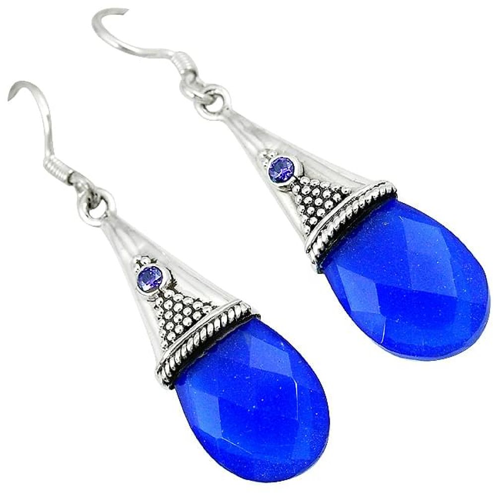 Blue jade purple amethyst 925 sterling silver dangle earrings jewelry k10636