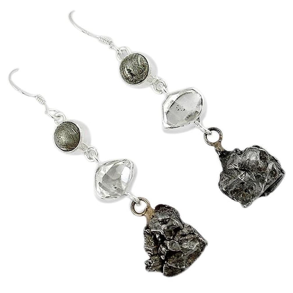 Campo del cielo herkimer diamond meteorite 925 sterling silver earrings k23461