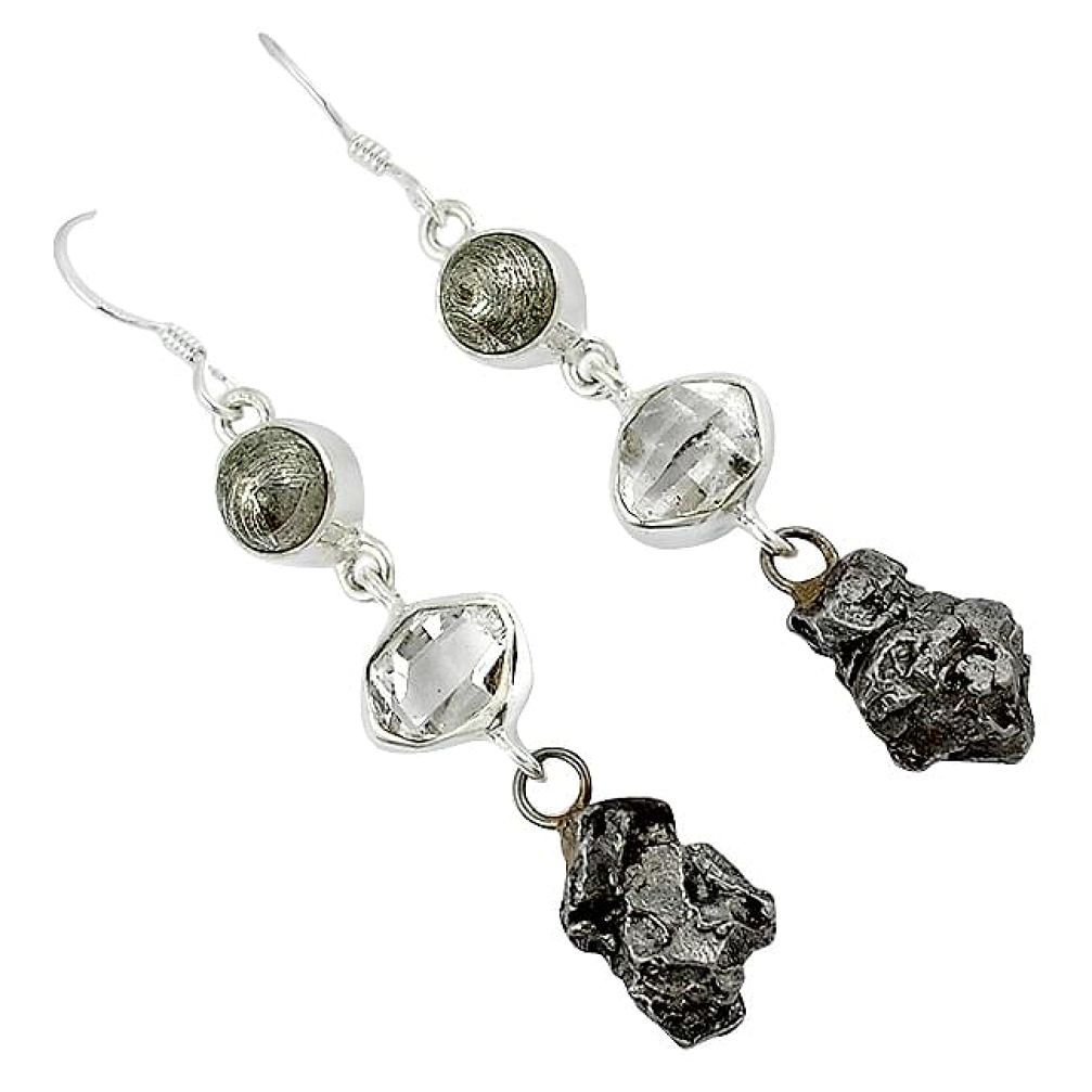 925 sterling silver meteorite campo del cielo herkimer diamond earrings k23463