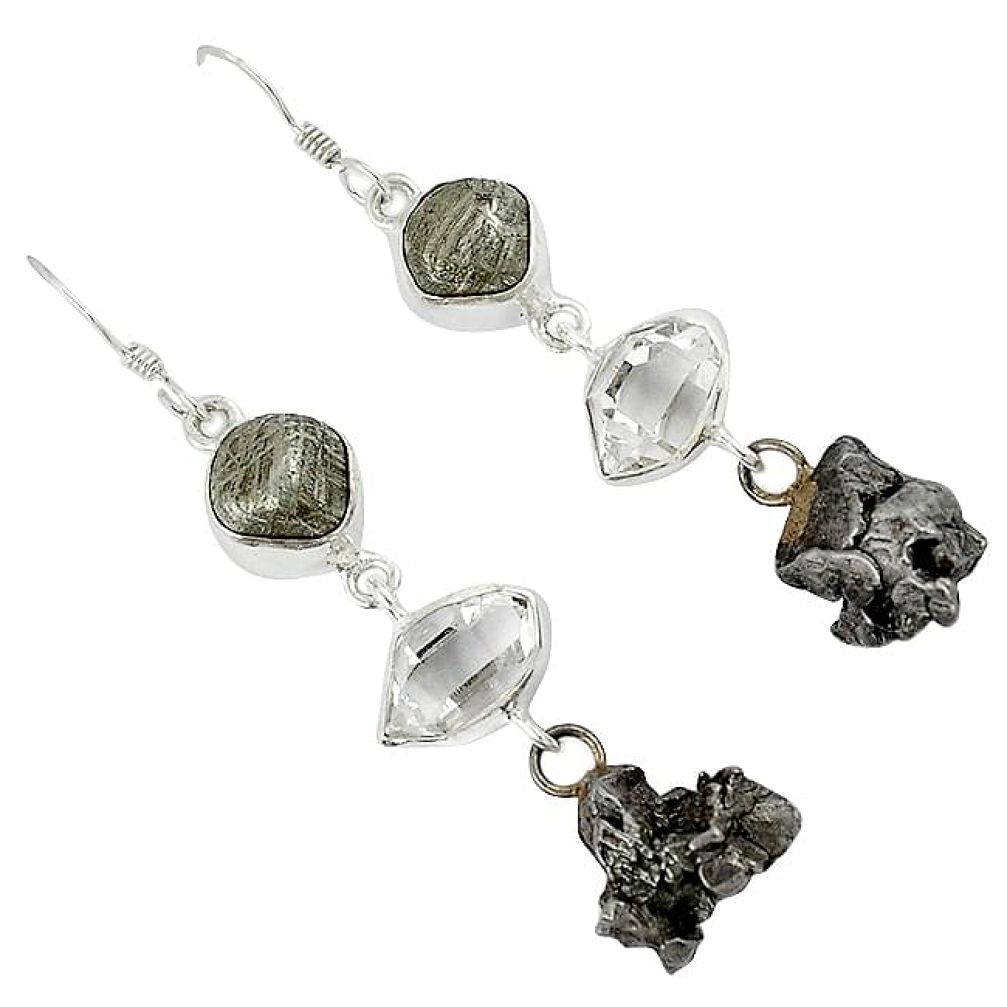 Meteorite campo del cielo herkimer diamond 925 sterling silver earrings k23464