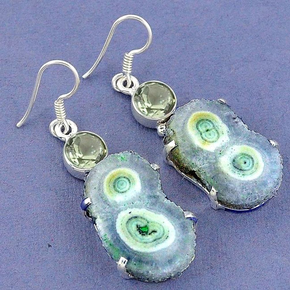 Natural white solar eye amethyst 925 silver dangle earrings jewelry k23590