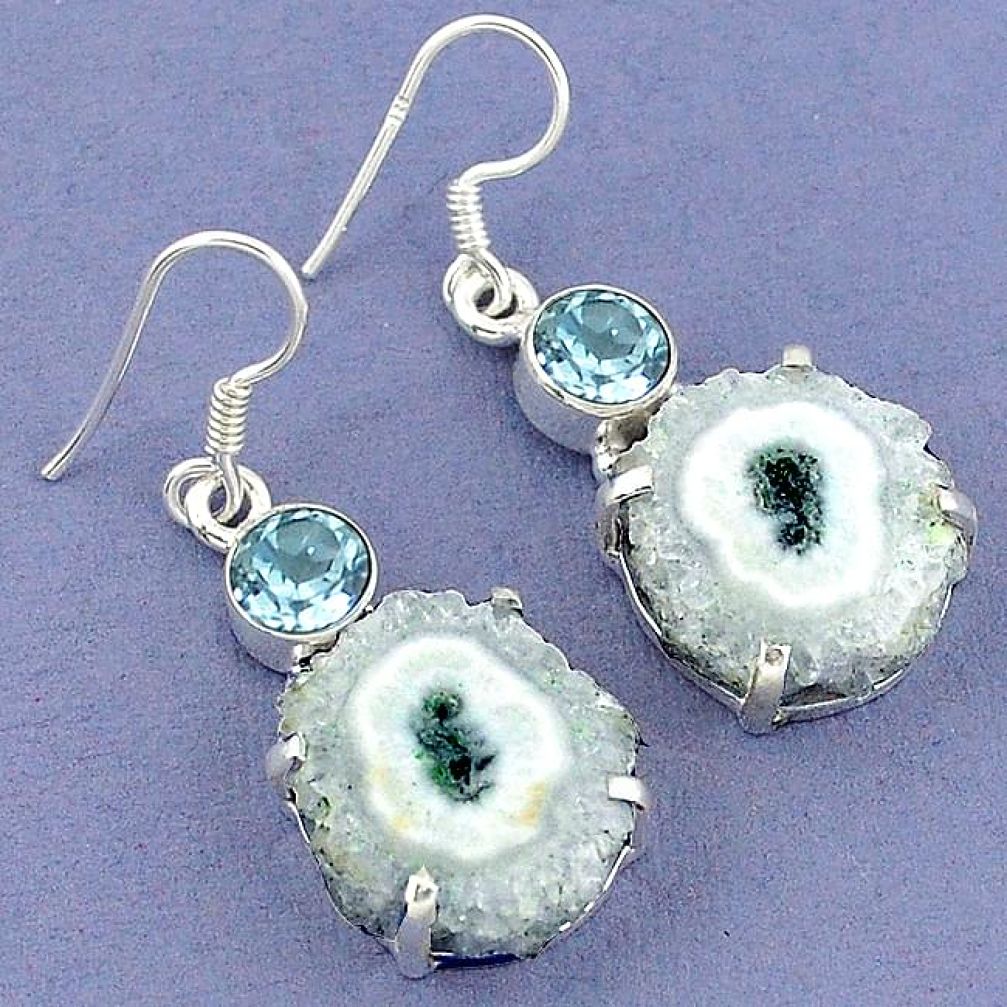 925 sterling silver natural white solar eye topaz dangle earrings jewelry k23598