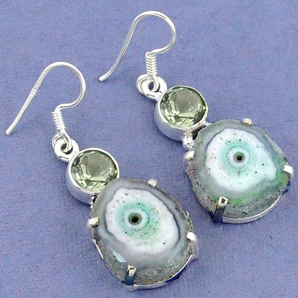 Natural white solar eye amethyst 925 silver dangle earrings jewelry k23599