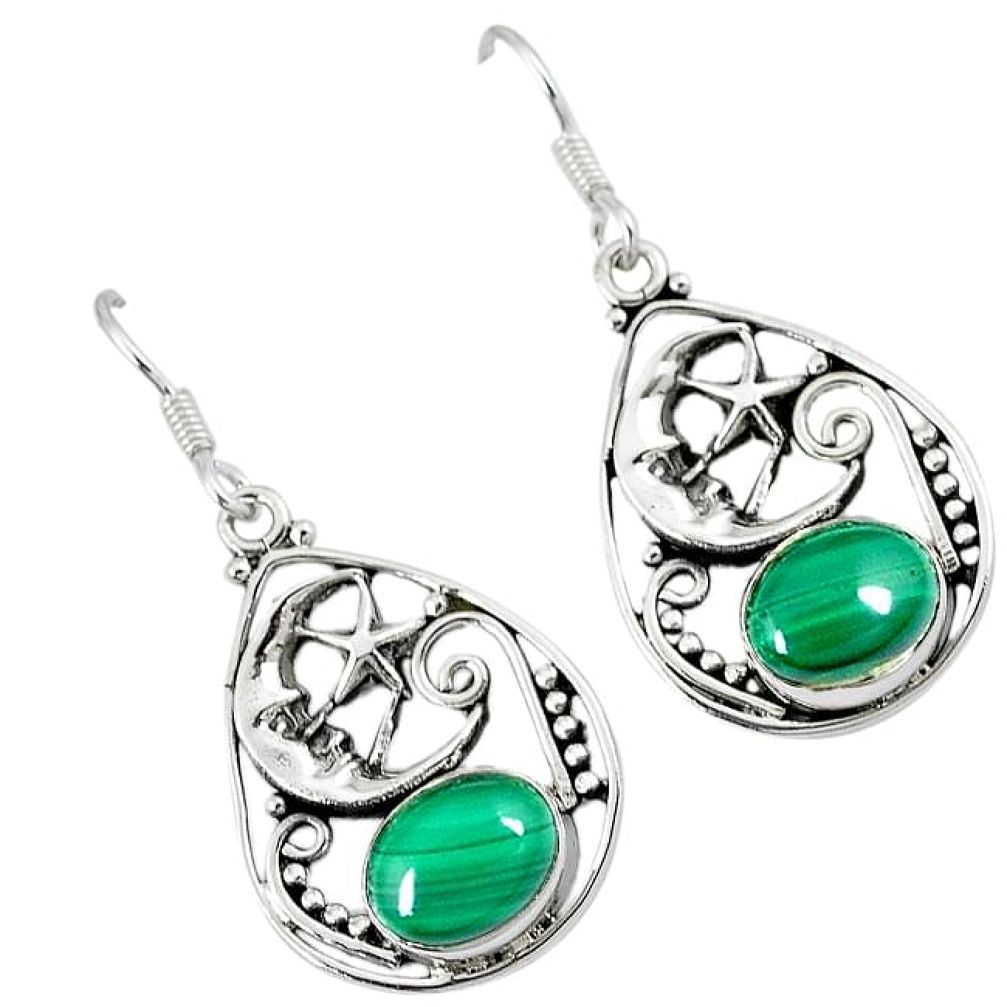 Green malachite (pilot's stone) 925 silver crescent moon star earrings k26236