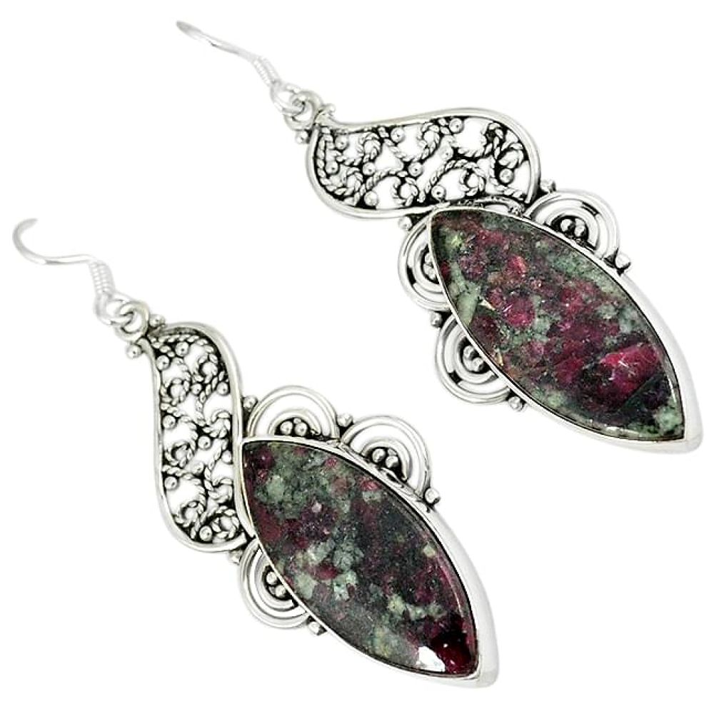 Natural pink eudialyte 925 sterling silver dangle earrings jewelry k28160