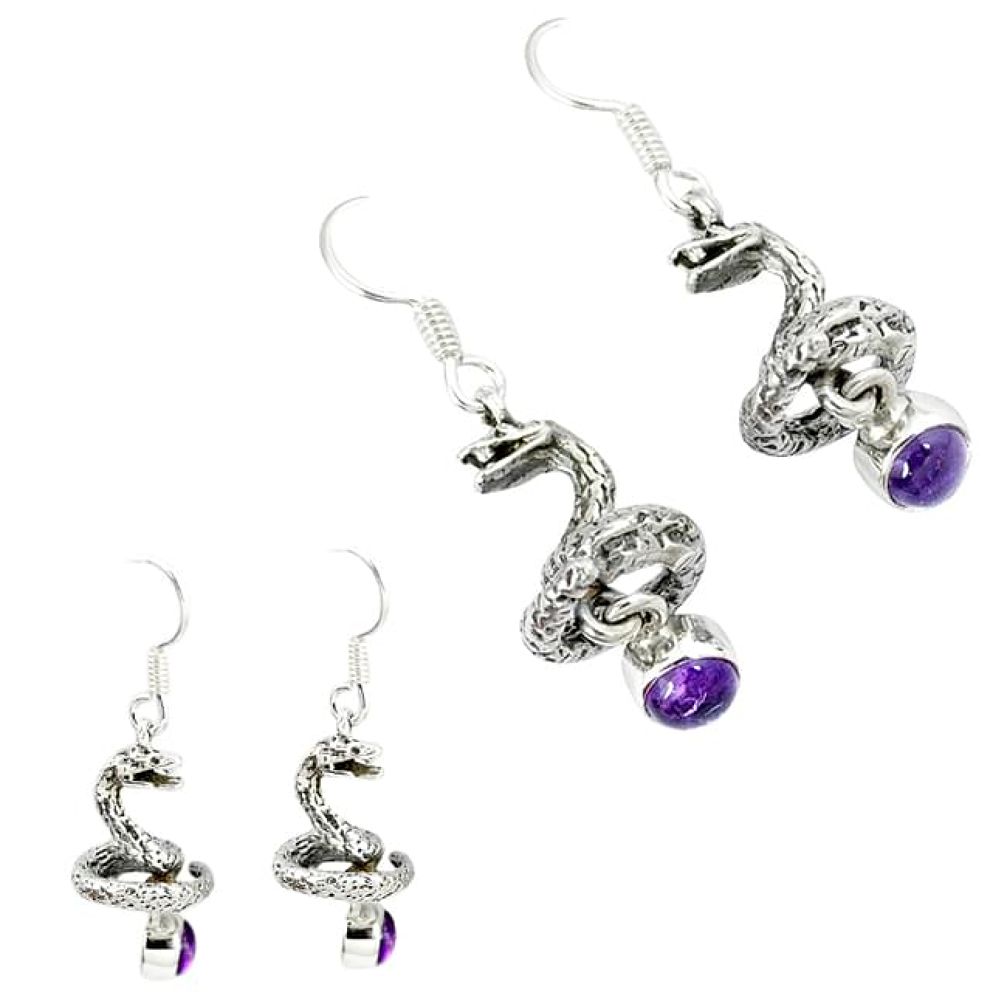 Natural purple amethyst 925 silver anaconda snake earrings jewelry k30054