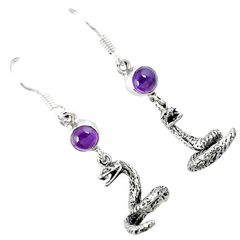 Natural purple amethyst 925 silver anaconda snake earrings jewelry k30056