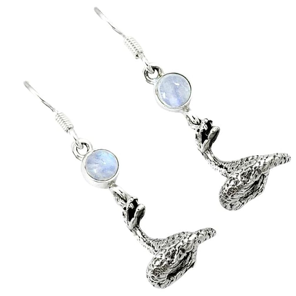 925 sterling silver natural rainbow moonstone anaconda snake earrings k30057