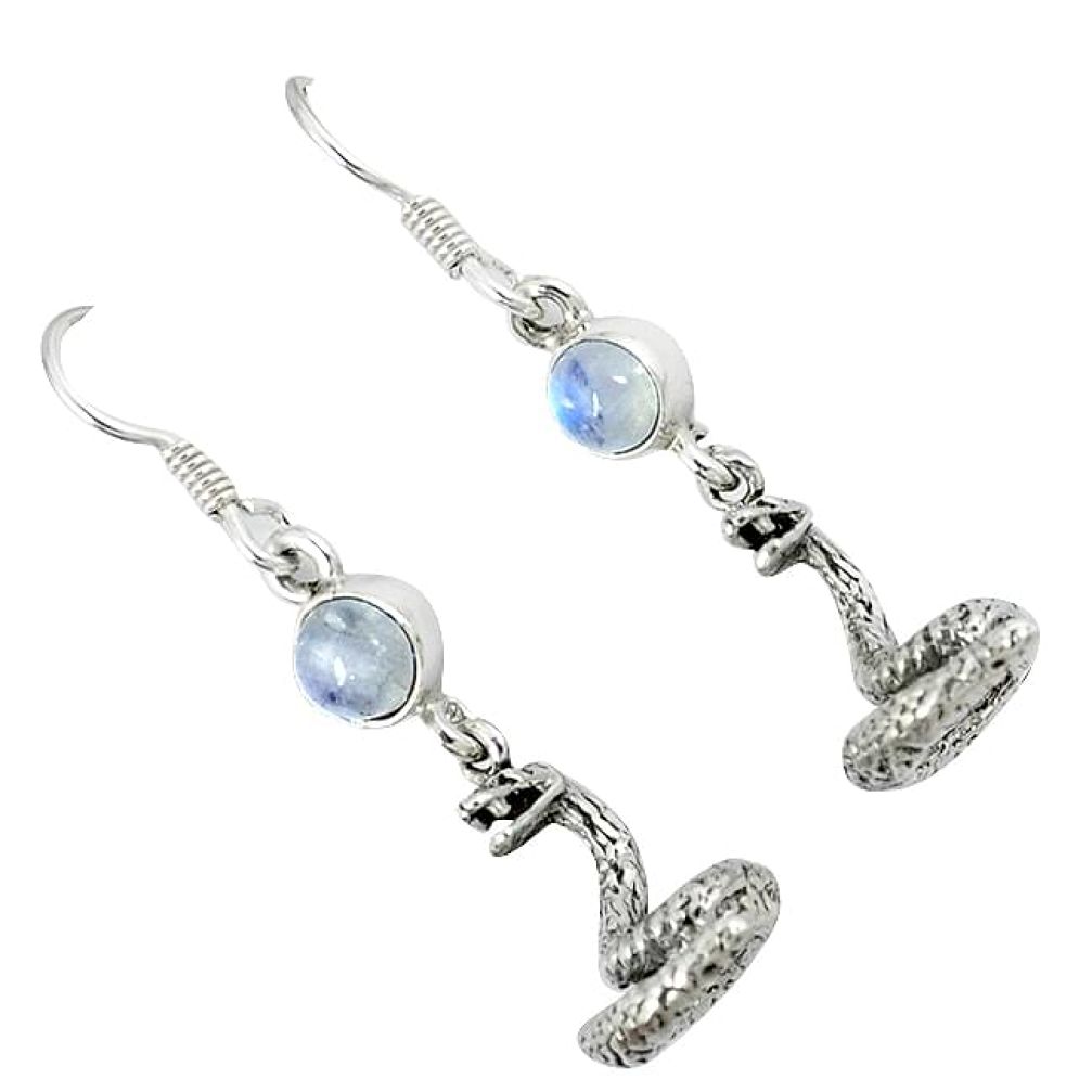 Natural rainbow moonstone 925 silver anaconda snake earrings jewelry k30058