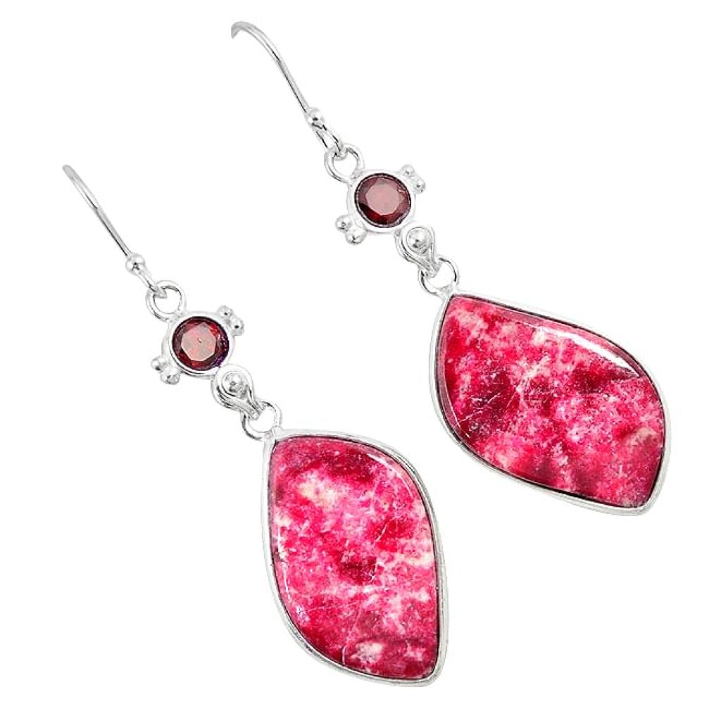 Natural pink thulite (unionite, pink zoisite) 925 silver dangle earrings k37782